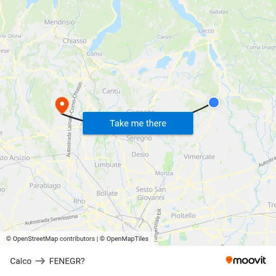 Calco to Fenegro map