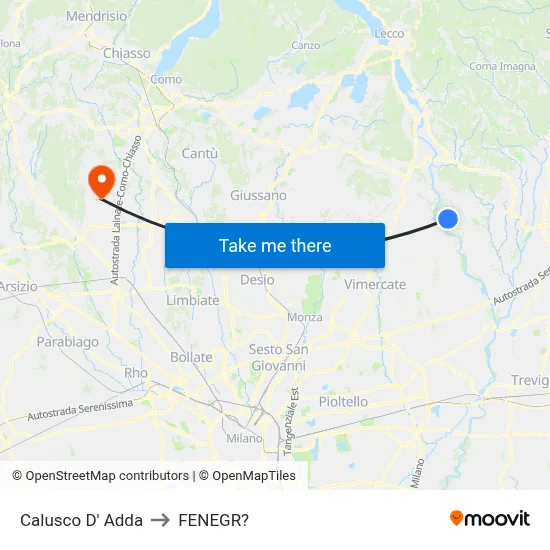 Calusco d'Adda to Fenegro map