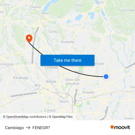 Cambiago to Fenegro map