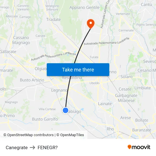 Canegrate to Fenegro map