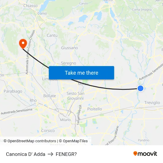 Canonica d'Adda to Fenegro map