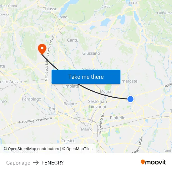 Caponago to Fenegro map