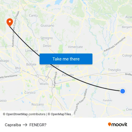 Capralba to Fenegro map