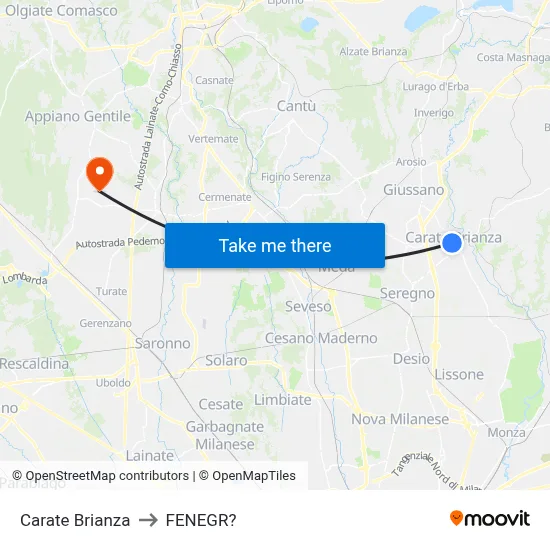 Carate Brianza to Fenegro map