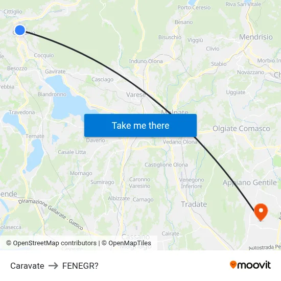 Caravate to Fenegro map