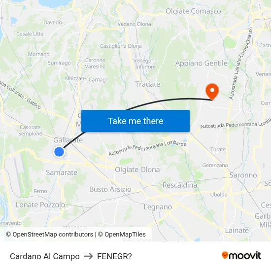 Cardano al Campo to Fenegro map