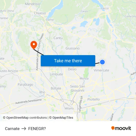 Carnate to Fenegro map