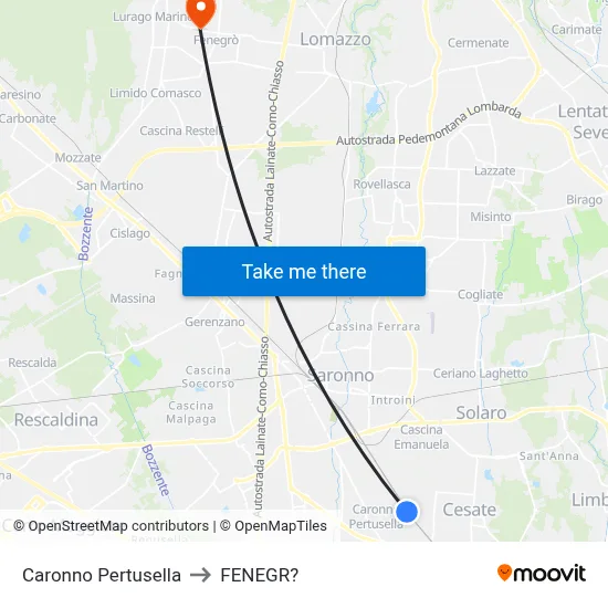 Caronno Pertusella to Fenegro map