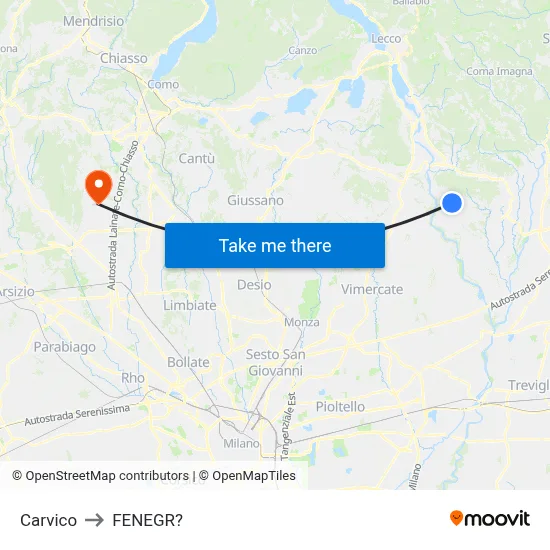 Carvico to Fenegro map