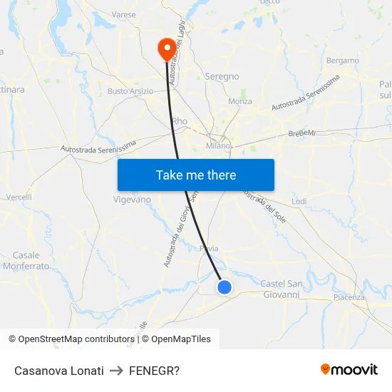 Casanova Lonati to Fenegro map