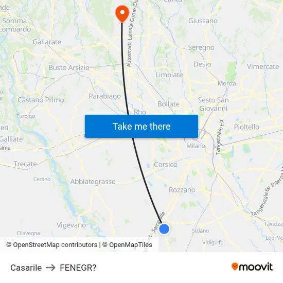 Casarile to Fenegro map