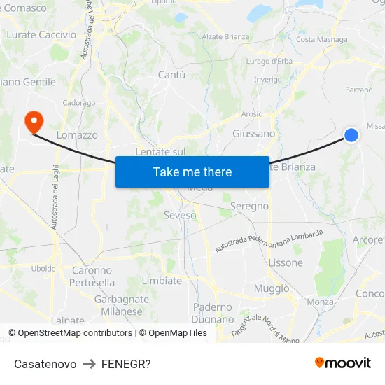 Casatenovo to Fenegro map
