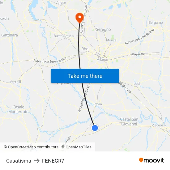 Casatisma to Fenegro map