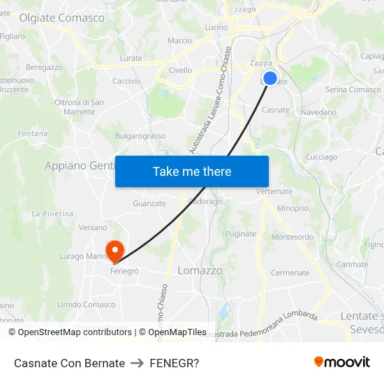 Casnate Con Bernate to Fenegro map