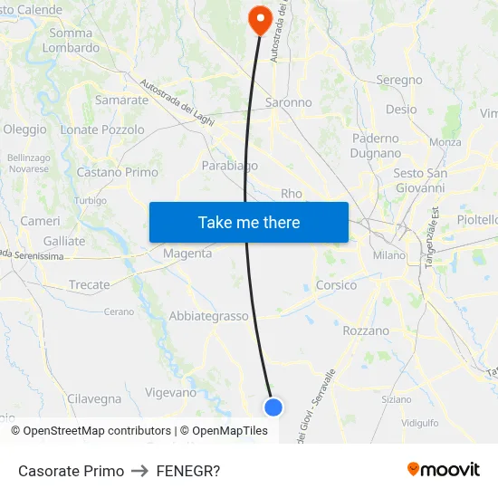 Casorate Primo to Fenegro map