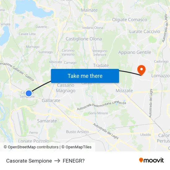 Casorate Sempione to Fenegro map