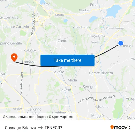 Cassago Brianza to Fenegro map