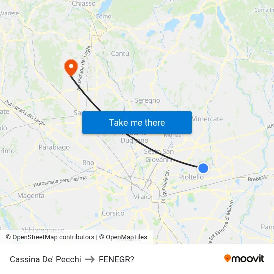 Cassina De' Pecchi to Fenegro map