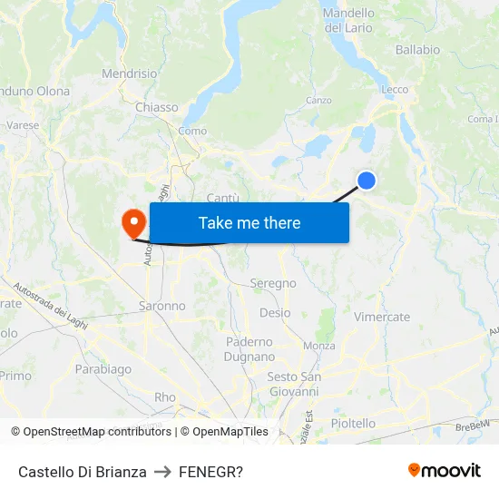 Castello di Brianza to Fenegro map