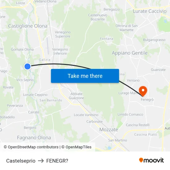Castelseprio to Fenegro map