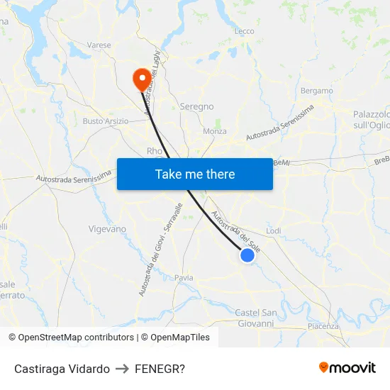 Castiraga Vidardo to Fenegro map