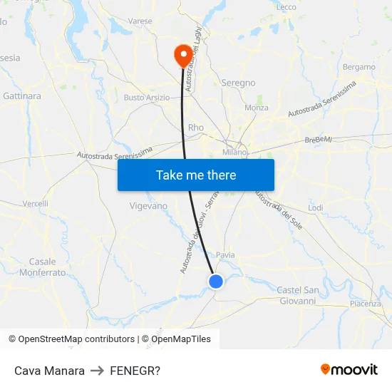 Cava Manara to Fenegro map