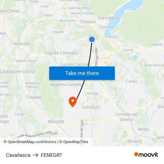 Cavallasca to Fenegro map