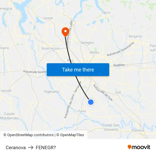 Ceranova to Fenegro map