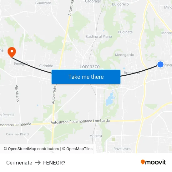 Cermenate to Fenegro map