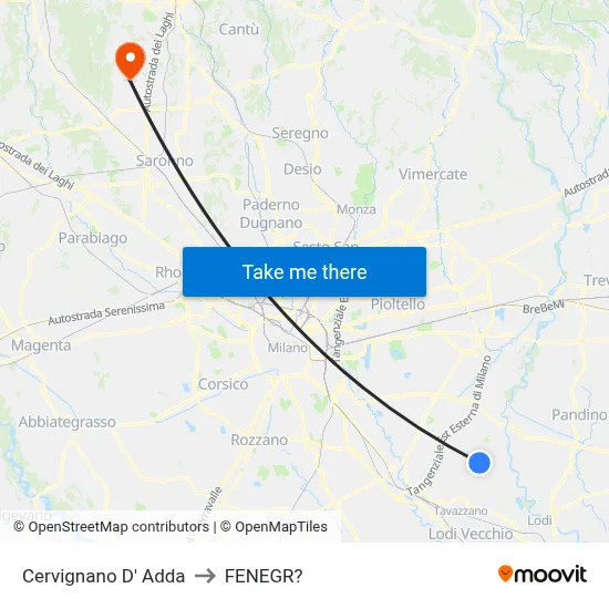 Cervignano d'Adda to Fenegro map