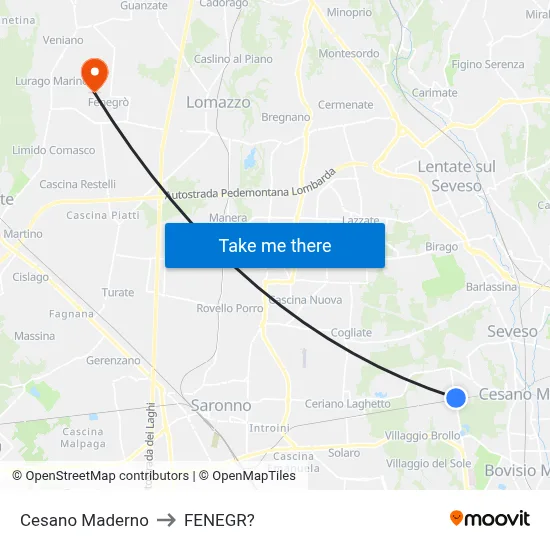 Cesano Maderno to Fenegro map