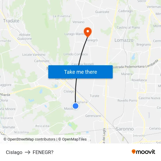 Cislago to Fenegro map