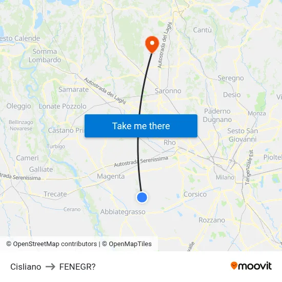 Cisliano to Fenegro map