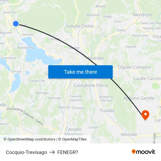 Cocquio-Trevisago to Fenegro map