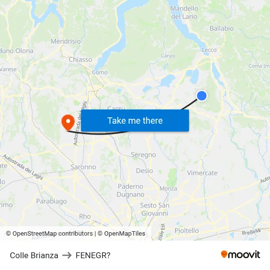 Colle Brianza to Fenegro map