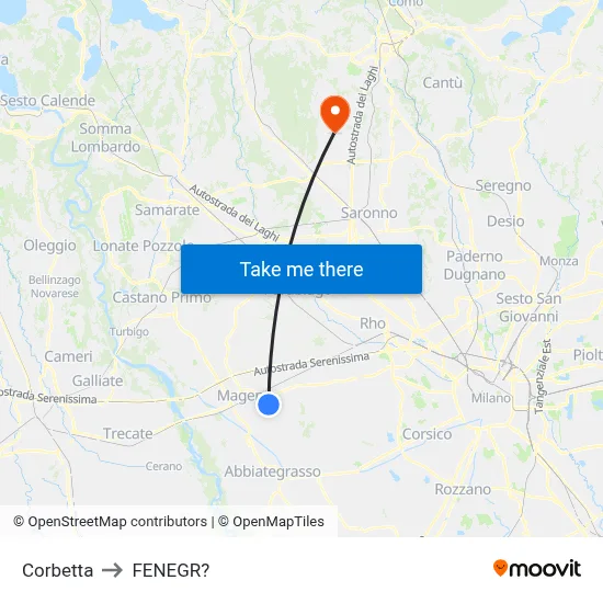Corbetta to Fenegro map