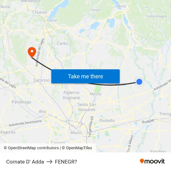Cornate d'Adda to Fenegro map