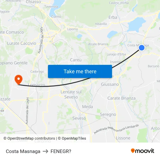 Costa Masnaga to Fenegro map