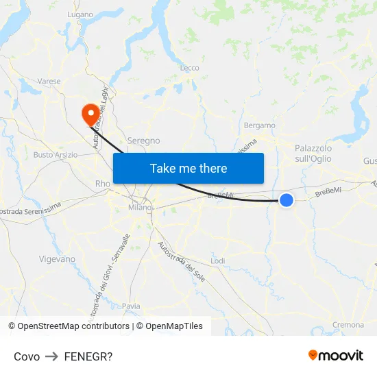 Covo to Fenegro map