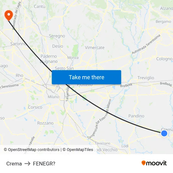 Crema to Fenegro map
