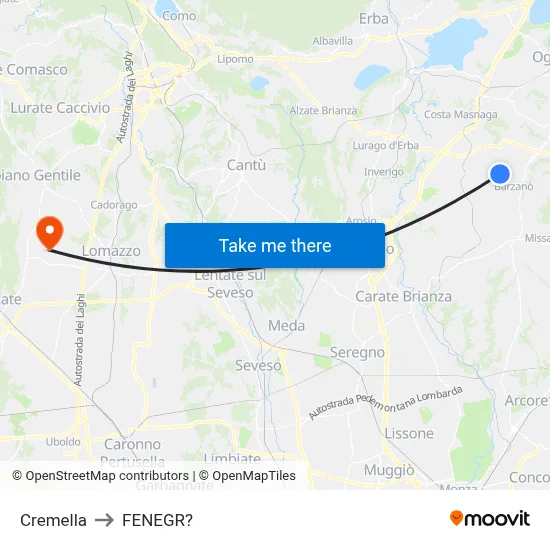 Cremella to Fenegro map