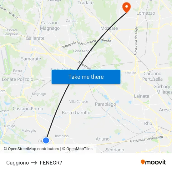 Cuggiono to Fenegro map