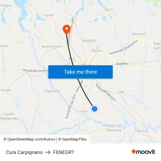 Cura Carpignano to Fenegro map