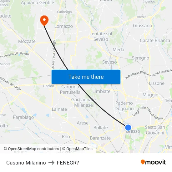 Cusano Milanino to Fenegro map