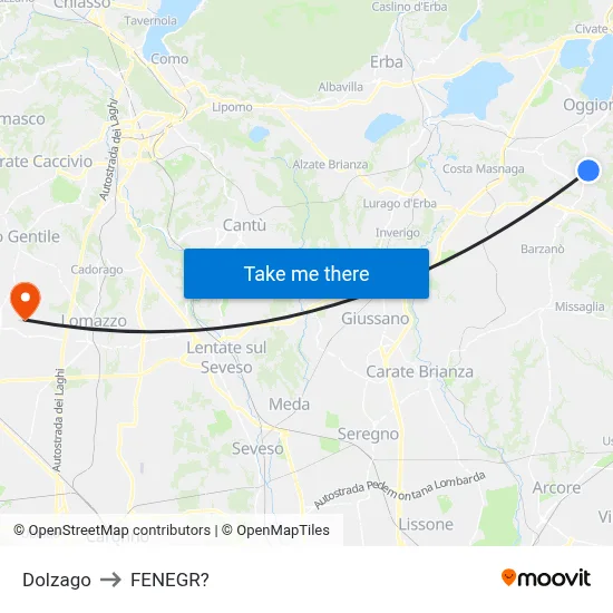 Dolzago to Fenegro map