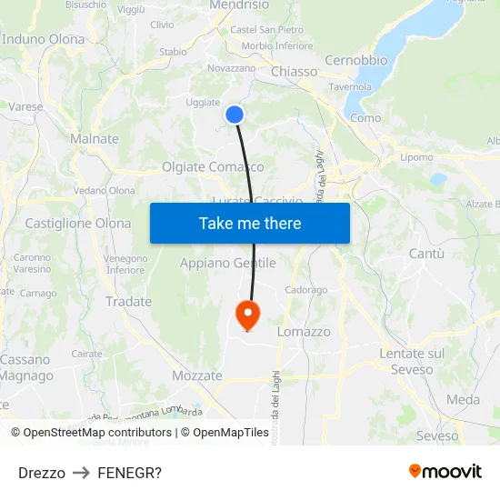 Drezzo to Fenegro map