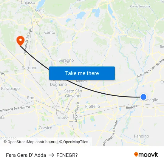 Fara Gera D' Adda to Fenegro map