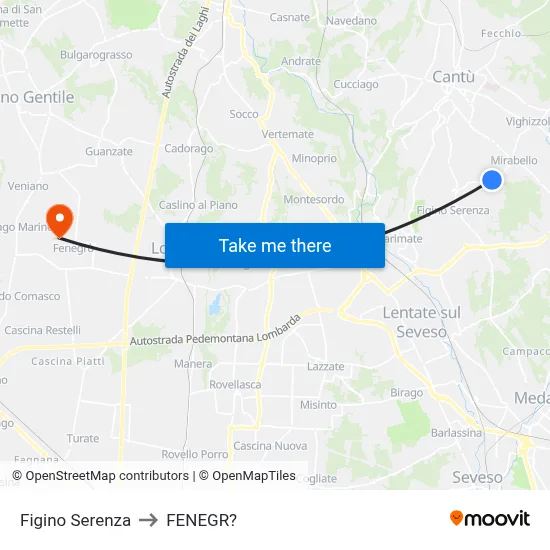 Figino Serenza to Fenegro map