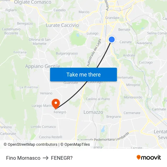 Fino Mornasco to Fenegro map