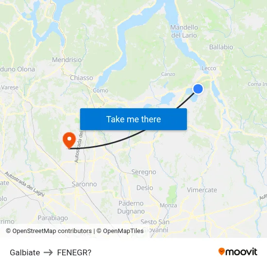 Galbiate to Fenegro map